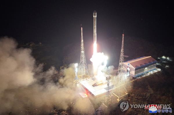 A new type of Chollima-1 rocket carrying a reco<em></em>nnaissance satellite called the Malligyong-1 lifts off from the launching pad at the Sohae satellite launch site in Tongchang-ri in northwestern North Korea at 10:42 p.m. on Nov. 21, 2023, in this photo released the next day by the North's official Korean Central News Agency. North Korea said it has successfully placed the spy satellite into orbit and will launch several more satellites 