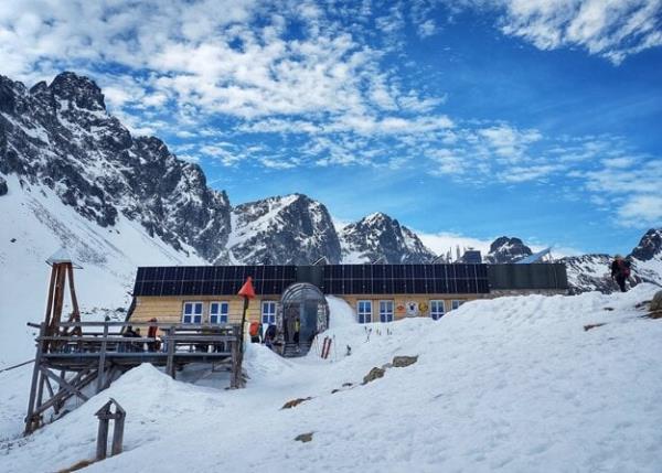 The Zbojnícka Chata mountain hut in winter.