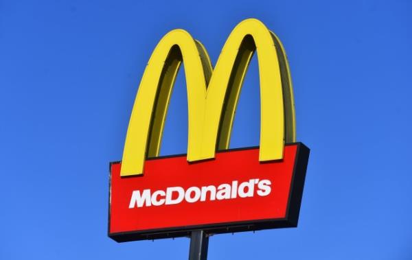 The American fast food company, McDo<em></em>nalds logo is seen outside one of its stores on November 13, 2020 in Stoke-on-Trent, Staffordshire.