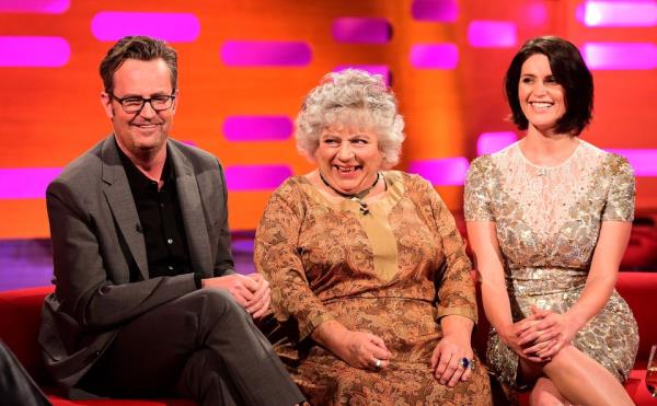 Matthew Perry, Miriam Margolyes and Gemma Arterton during filming of the Graham Norton Show (Ian West/PA)