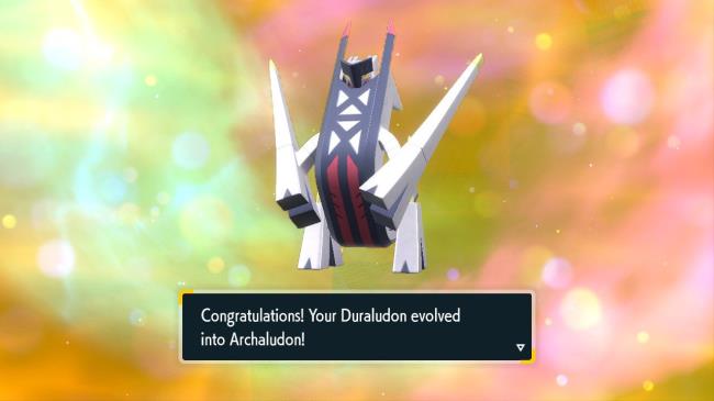 An Archaludon that just evolved in Pokemon Scarlet & Violet.