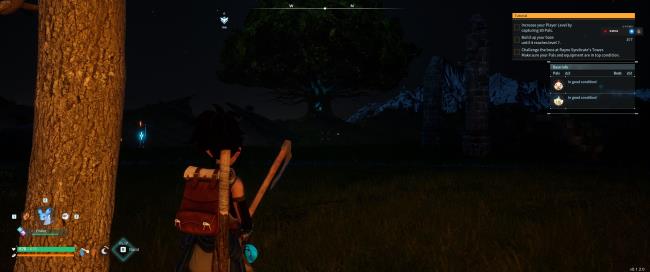 Palworld: The player character explores at night