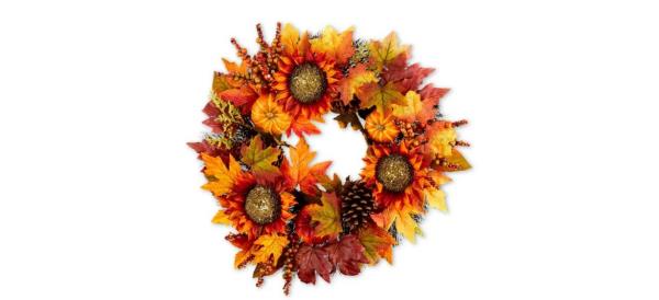 Harvest Orange Pumpkins and Sunflowers Wreath