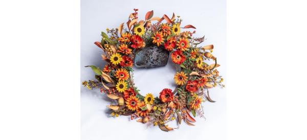 Orange and yellow fall wreath