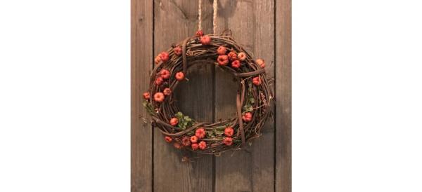 Fall Wreath hanging on wooden door