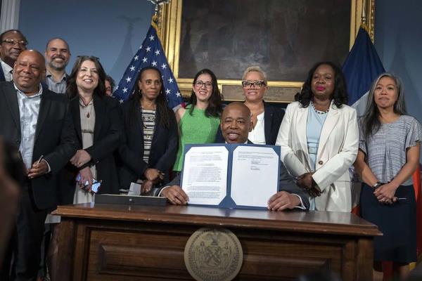 Mayor Eric Adams issues emergency rules eliminating the 90-day length-of-stay requirement for New Yorkers in shelter to be eligible for City Family Homelessness and Eviction Prevention Supplement (CityFHEPS) housing vouchers on Friday, June 16, 2023 at City Hall.