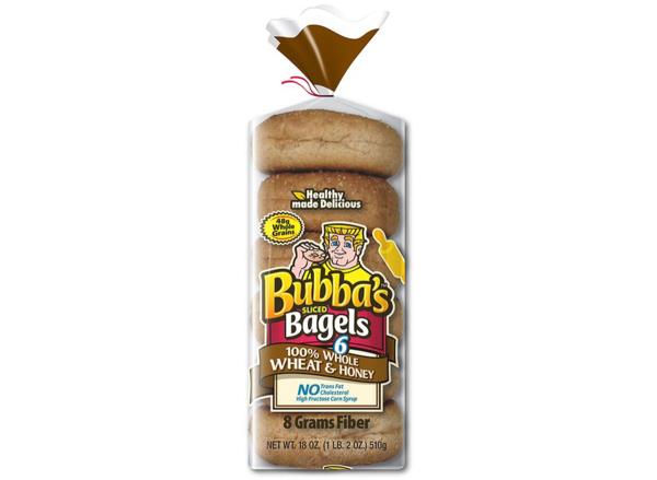 bubbas whole wheat ho<em></em>ney bagels in packaging