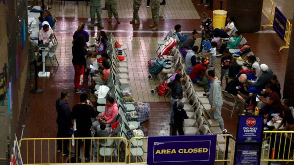 A migrant processing area at the Midtown Port Authority Bus Terminal.