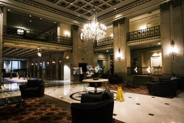 The lobby of the Roosevelt Hotel days before it shut down in October 2020.