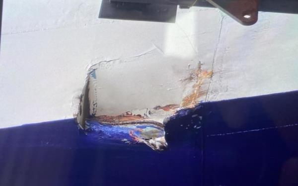 A close-up photo of the damage to the Aratere sent to RNZ.