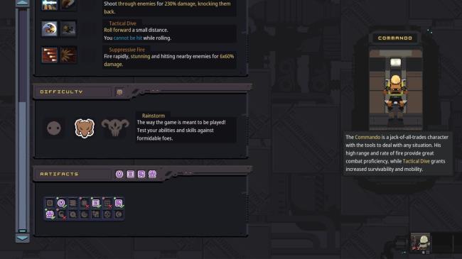 RIsk of Rain's lobby screen with the best artifacts for achievement hunting - glass, sacrifice, kin, command