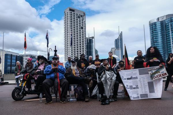 Aboriginal groups march against planned changes in heritage protection laws, in Perth