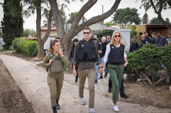 Ivanka Trump and Jared Kushner visit the ruins of Kfar Aza. 