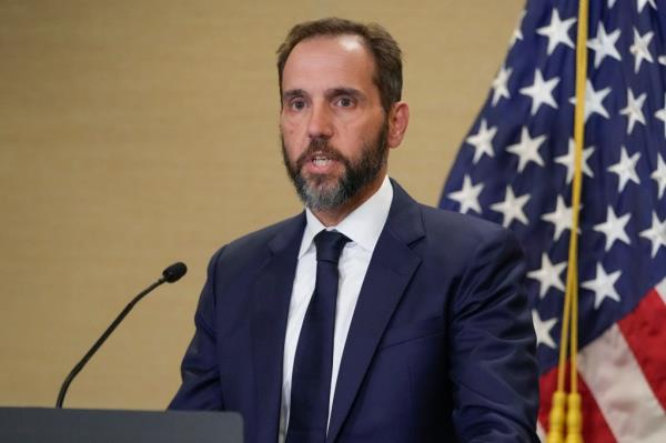 Special counsel Jack Smith speaks a<em></em>bout an indictment of former President Do<em></em>nald Trump, Aug. 1, 2023, at a Department of Justice office in Washington.