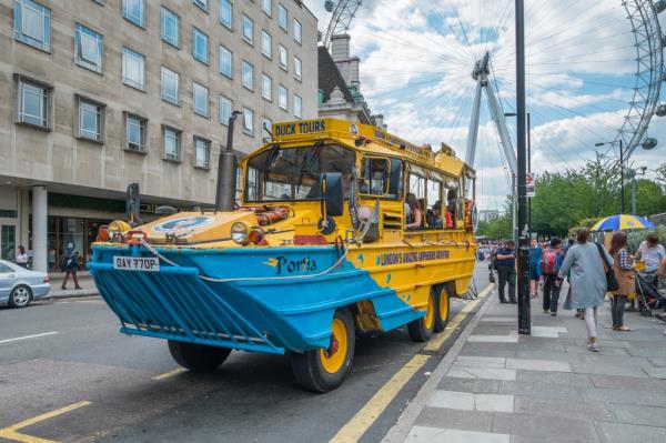 Duck boat on land in London