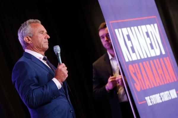 Independent US presidential candidate Robert Kennedy Jr speaks during the Libertarian Co<em></em>nvention in Washington, DC, USA, 24 May 2024