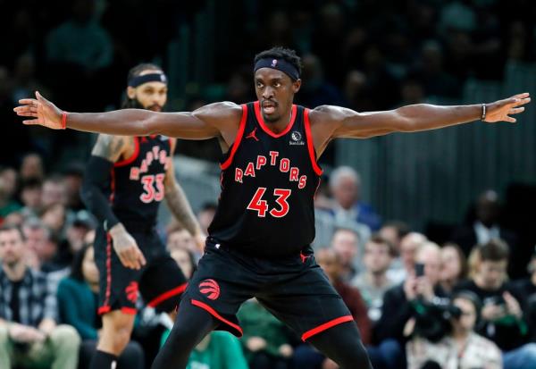 Toro<em></em>nto Raptors' Pascal Siakam (43) plays against the Boston Celtics during the first half of an NBA basketball game, Friday, Dec. 29, 2023, in Boston. 