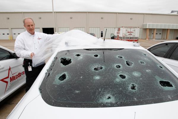 Cars were among the easiest targets for the massive hail balls from last year's storm in Texas.