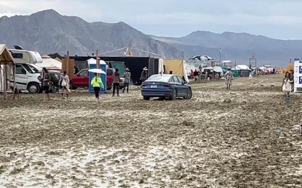 Car stuck in mud.