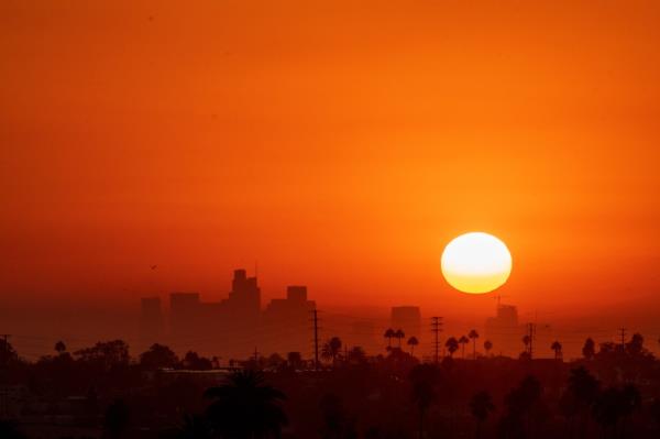 Hot sun over city