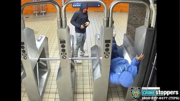 A turnstile jumper on surveillance cameras.