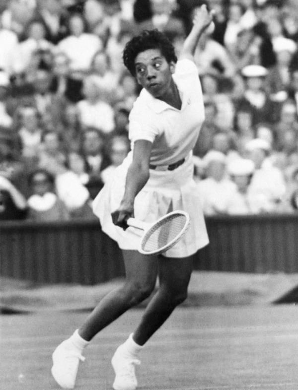 Althea Gibson plays tennis