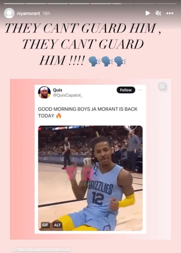 Memphis Grizzlies guard Ja Morant's sister Teniya Morant celebrates his return from a 25-game suspension on Dec. 19, 2023. 