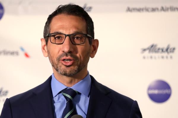 Alaska Airlines President Ben Minicucci speaks at a news co<em></em>nference a<em></em>bout the company's new partnership with American Airlines Thursday, Feb. 13, 2020.