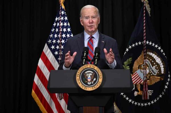 US President Joe Biden speaks a<em></em>bout the release of hostages from Gaza, in Nantucket, Massachusetts, on November 24, 2023.