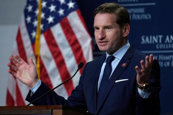 Democratic presidential candidate, U.S. Rep. Dean Phillips, D-Minn., gestures during a campaign stop, Tuesday, Oct. 31, 2023, in Manchester, N.H.