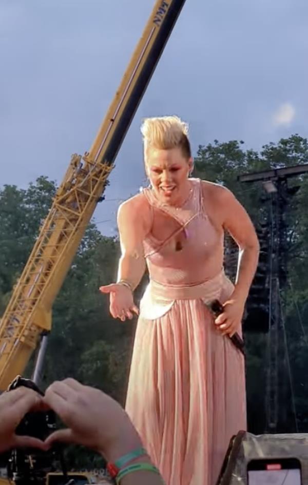 Pop singer Pink appeared to be gobsmacked during a co<em></em>ncert at Hyde Park in Lo<em></em>ndon on June 24 when a fan passed forward a giant wheel of cheese as a gift while she performed.</p>

<p>　　