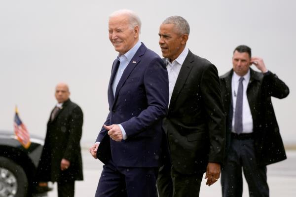 President Biden arrived at JFK Airport Thursday for a $25 million fundraiser with former Presidents Barack Obama and Bill Clinton.