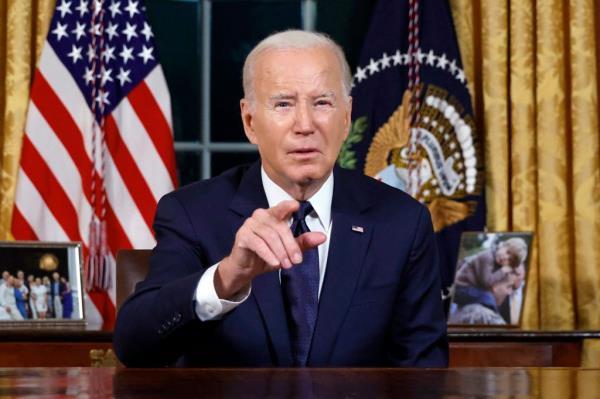 US President Joe Biden addresses the nation on the co<em></em>nflict between Israel and Gaza and the Russian invasion of Ukraine from the Oval Office of the White House in Washington, DC, on October 19, 2023