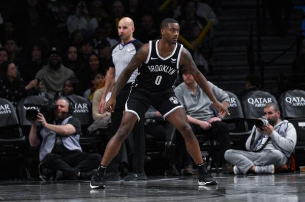 Nets rookie Dariq Whitehead during his NBA debut against the Heat on Nov. 25, 2023.