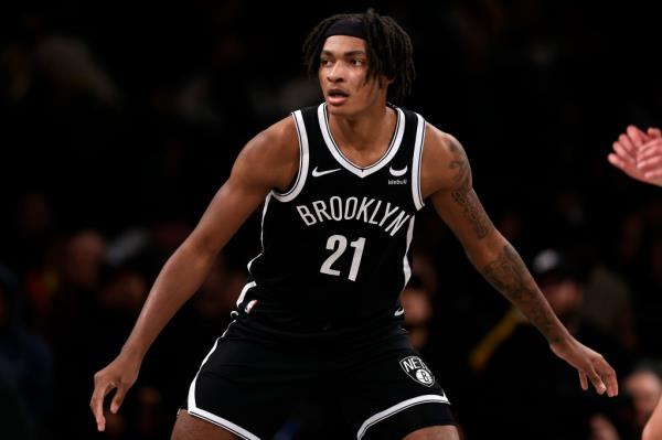 Nets rookie Noah Clowney during his NBA debut against the Heat on Nov. 25, 2023.