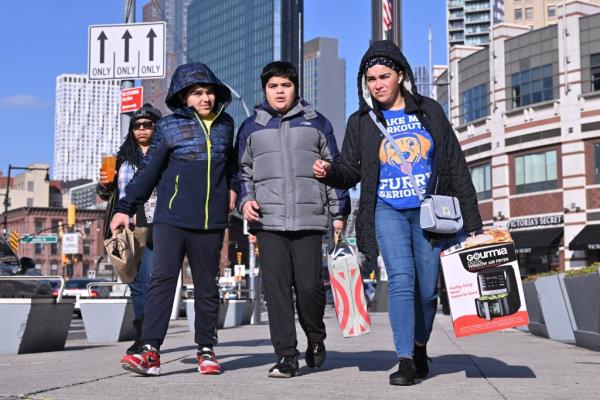 A family of shoppers in NYC. 