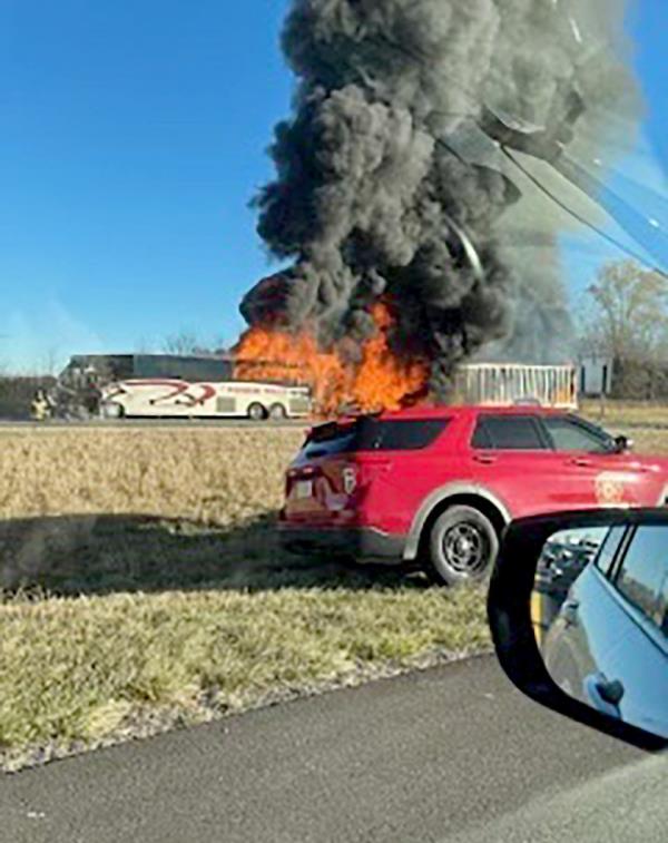 Emergency respo<em></em>nders are on the scene of a fatal accident on Interstate 70 West in Licking County, Ohio, Tuesday, Nov. 14, 2023