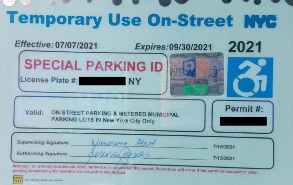 A copy of Steinberg's parking permit, as seen in court docu<em></em>ments.