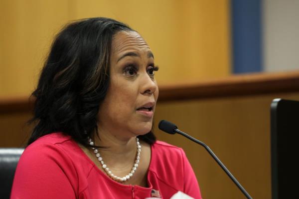 Attorney Fani Willis speaks during a hearing in the case of State of Georgia v. Do<em></em>nald John Trump at the Fulton County Courthouse in Atlanta, Georgia, USA, 15 February 2024.