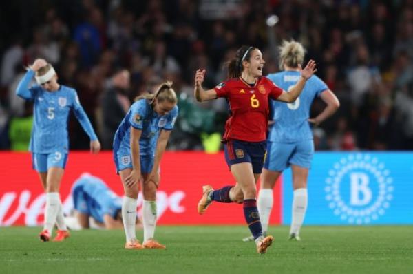 SYDNEY, AUSTRALIA - AUGUST 20: Aitana Bo<em></em>nmati of Spain celebrates after her team's victory in the FIFA Women's World Cup Australia & New Zealand 2023 Final match between Spain and England at Stadium Australia on August 20, 2023 in Sydney, Australia. (Photo by Robert Cianflone/Getty Images)