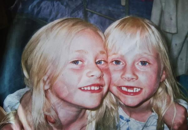 (Left to right) Twins Daisy and Dolly Simpson, 26, from the UK, as little girls.