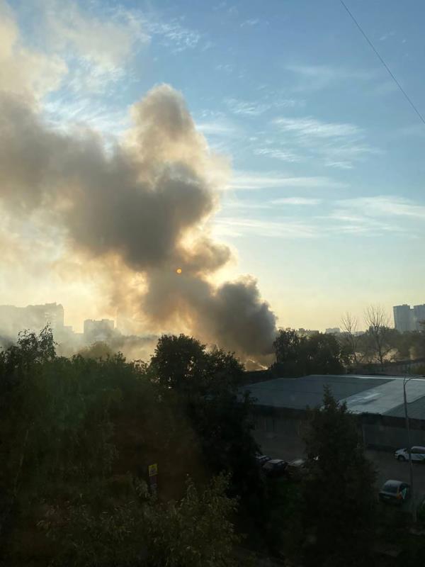 A plume of smoke rises a<em></em>bout the Moscow suburb of Lyubertsy after a drone strike Friday.