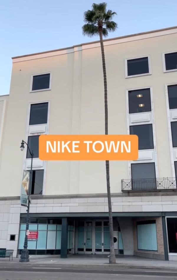 The o<em></em>nce popular NikeTown store in Beverly Hills remains empty.